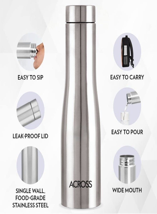 Across Yoga 1000 Single Wall Stainless Steel Water Bottle, 1000 ml, Set of 3, Silver - Image 5